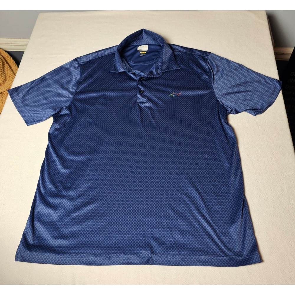 Greg Norman Play Dry Mens XL Blue Geometric Diamond Print Golf Polo Shirt Navy